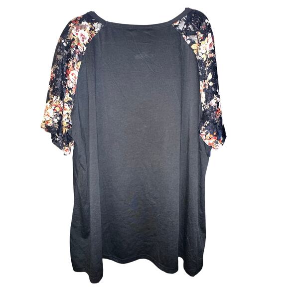 26 4X Plus Size BloomChic Floral Mesh Sleeve Black Stretchy T Shirt Top - Picture 4 of 7